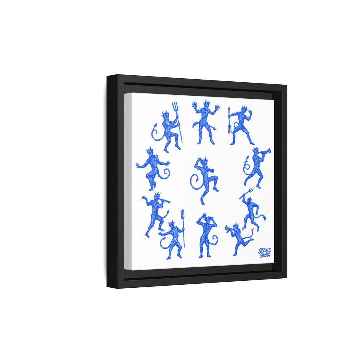 Blue Devil Pattern Matte Framed Canvas Art