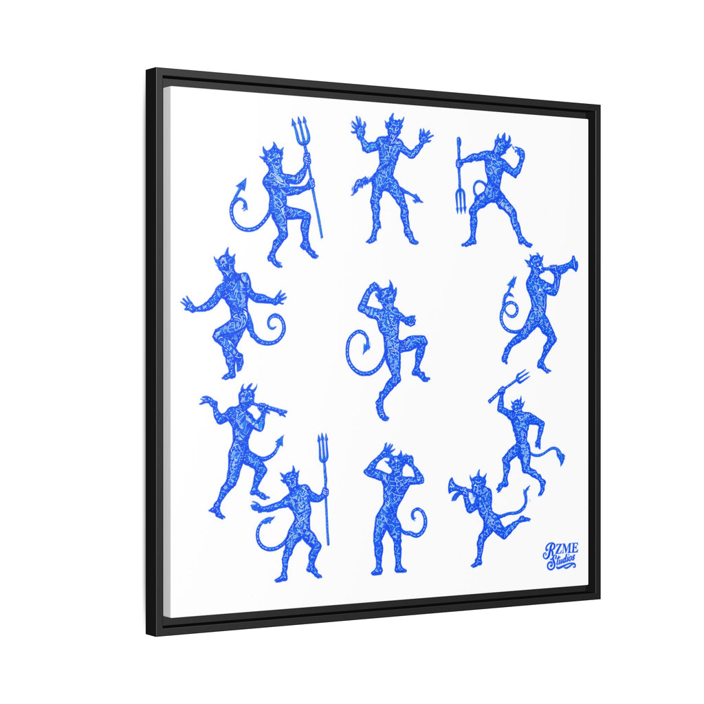 Blue Devil Pattern Matte Framed Canvas Art