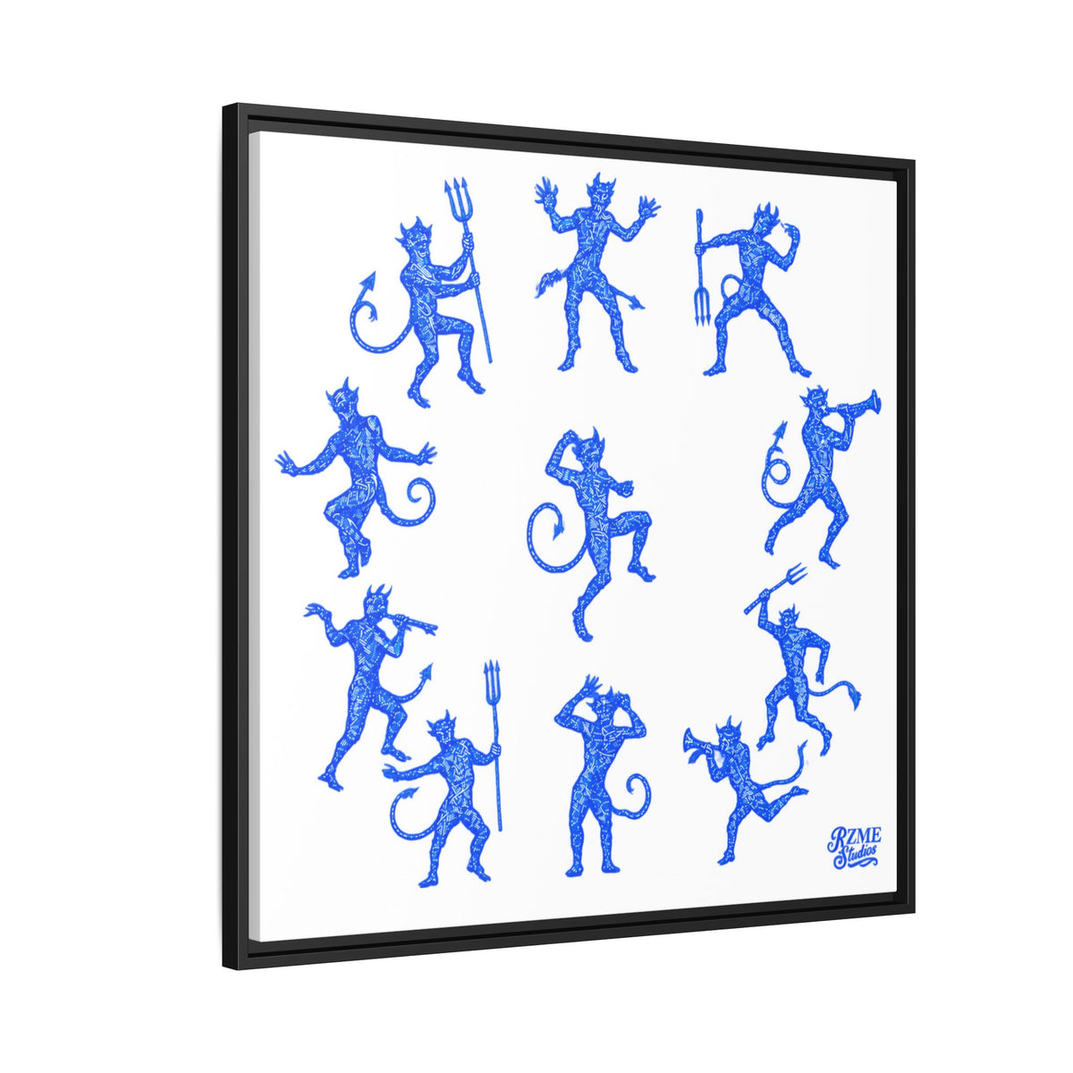 Blue Devil Pattern Matte Framed Canvas Art