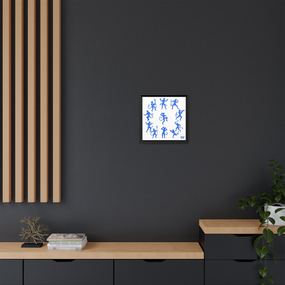Blue Devil Pattern Matte Framed Canvas Art