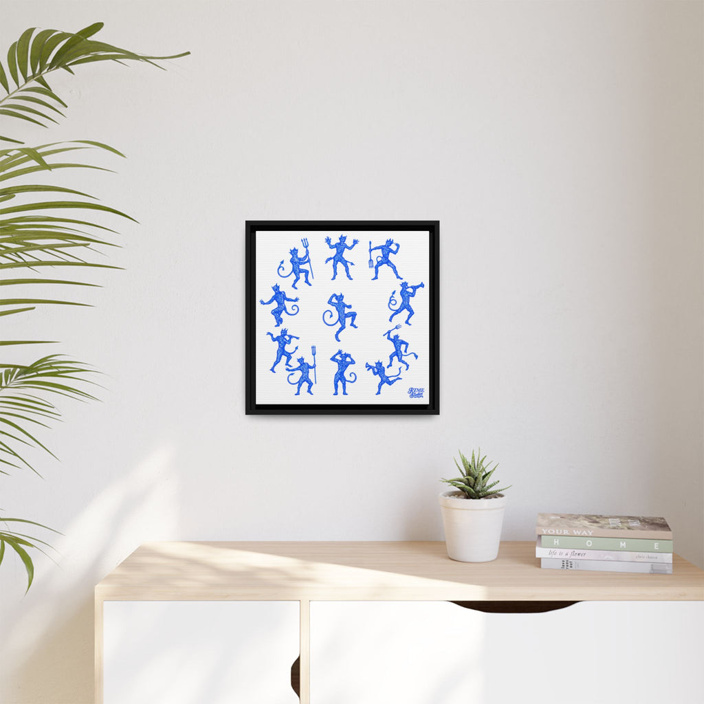 Blue Devil Pattern Matte Framed Canvas Art