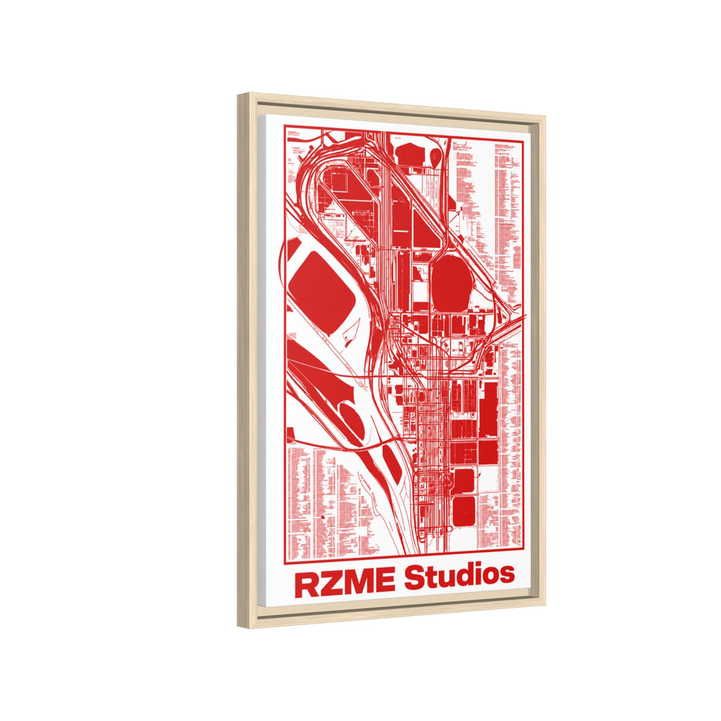 RZME Studios Red Transit Map Art Print — Matte Framed Canvas