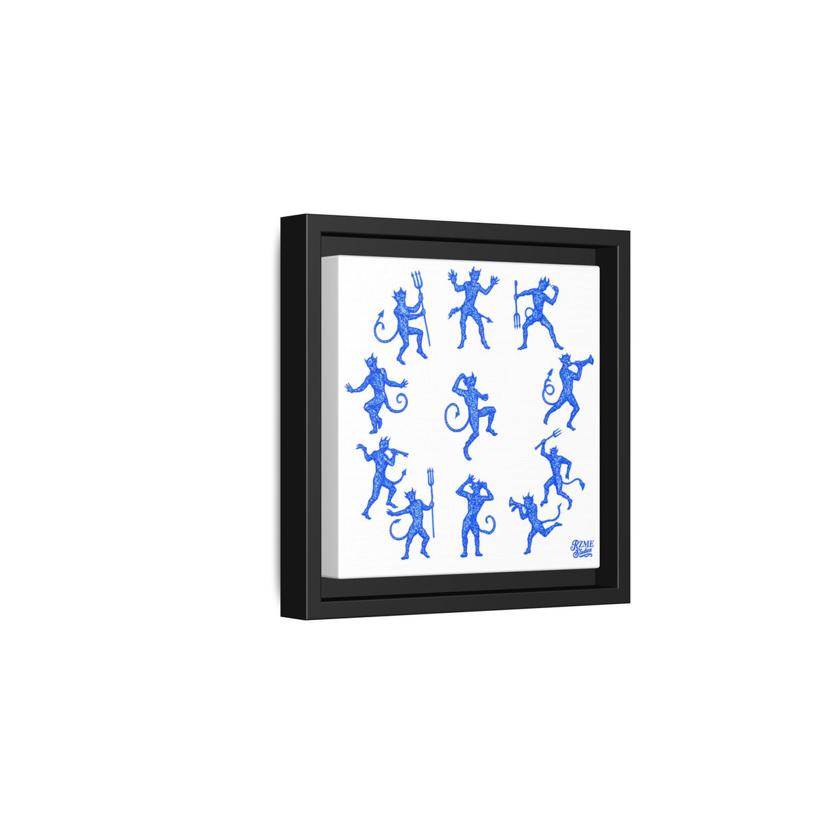 Blue Devil Pattern Matte Framed Canvas Art