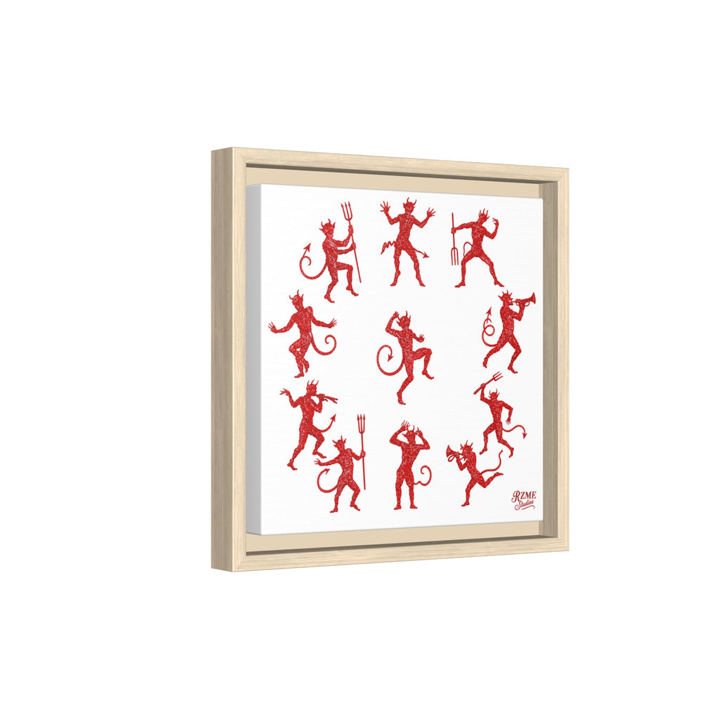 Red Devil Pattern Framed Canvas Art — Playful Halloween Wall Decor