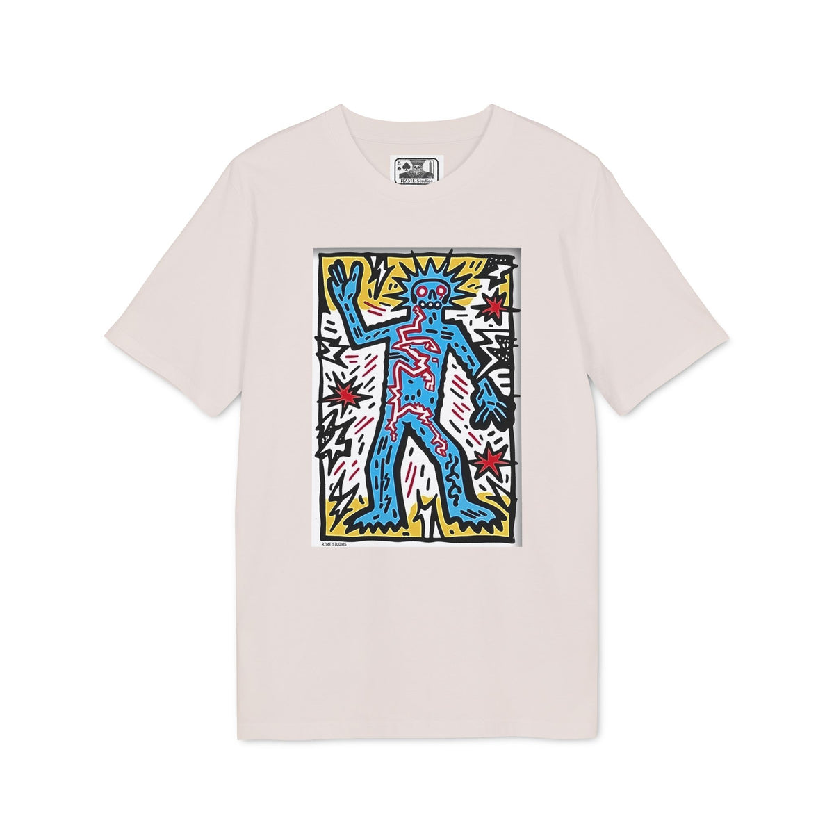 Keith Haring Style Pop Art T‑Shirt — Blue Dancing Figure Graphic Tee