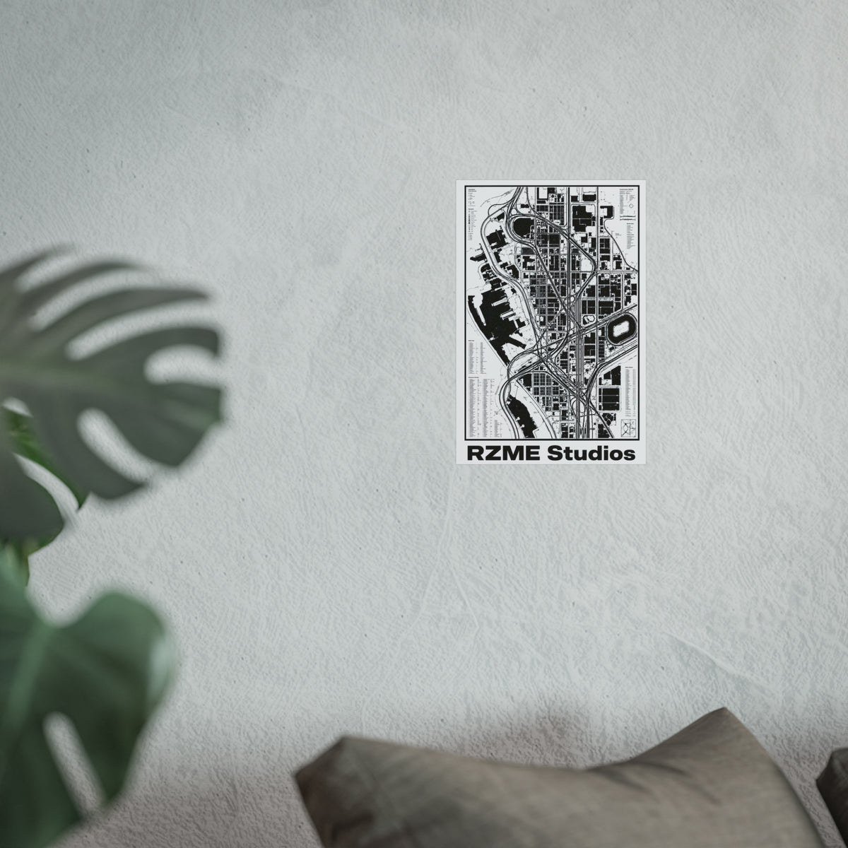 City Map Art Poster — Black & White Urban Blueprint by RZME Studios