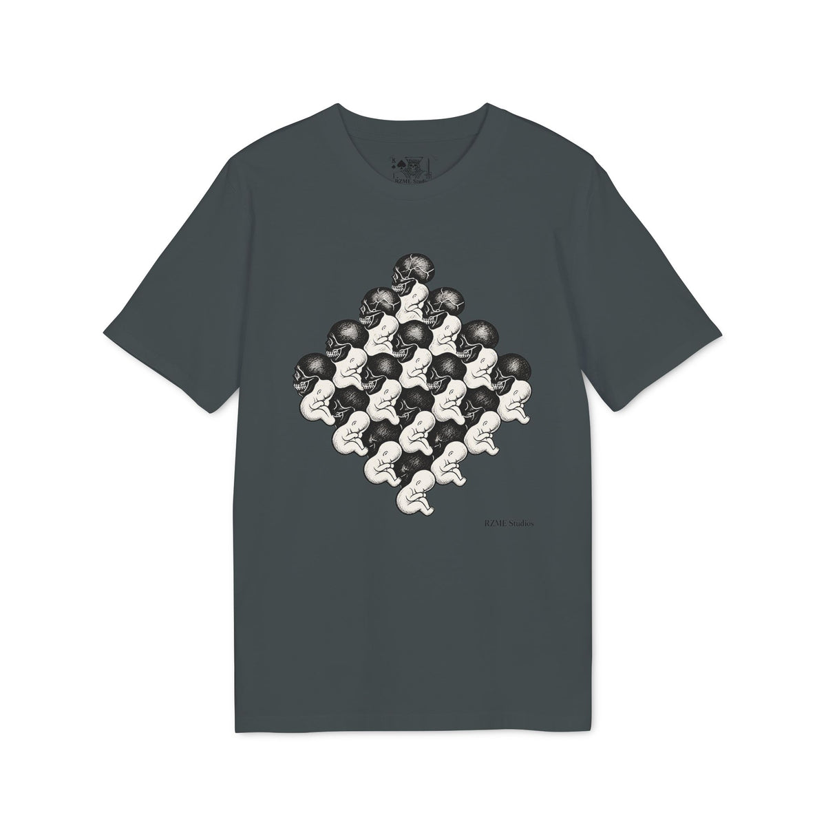 Graphic Tee — Retro Repeating Heads Design with RZME Back Print