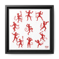 Red Devil Pattern Framed Canvas Art — Playful Halloween Wall Decor