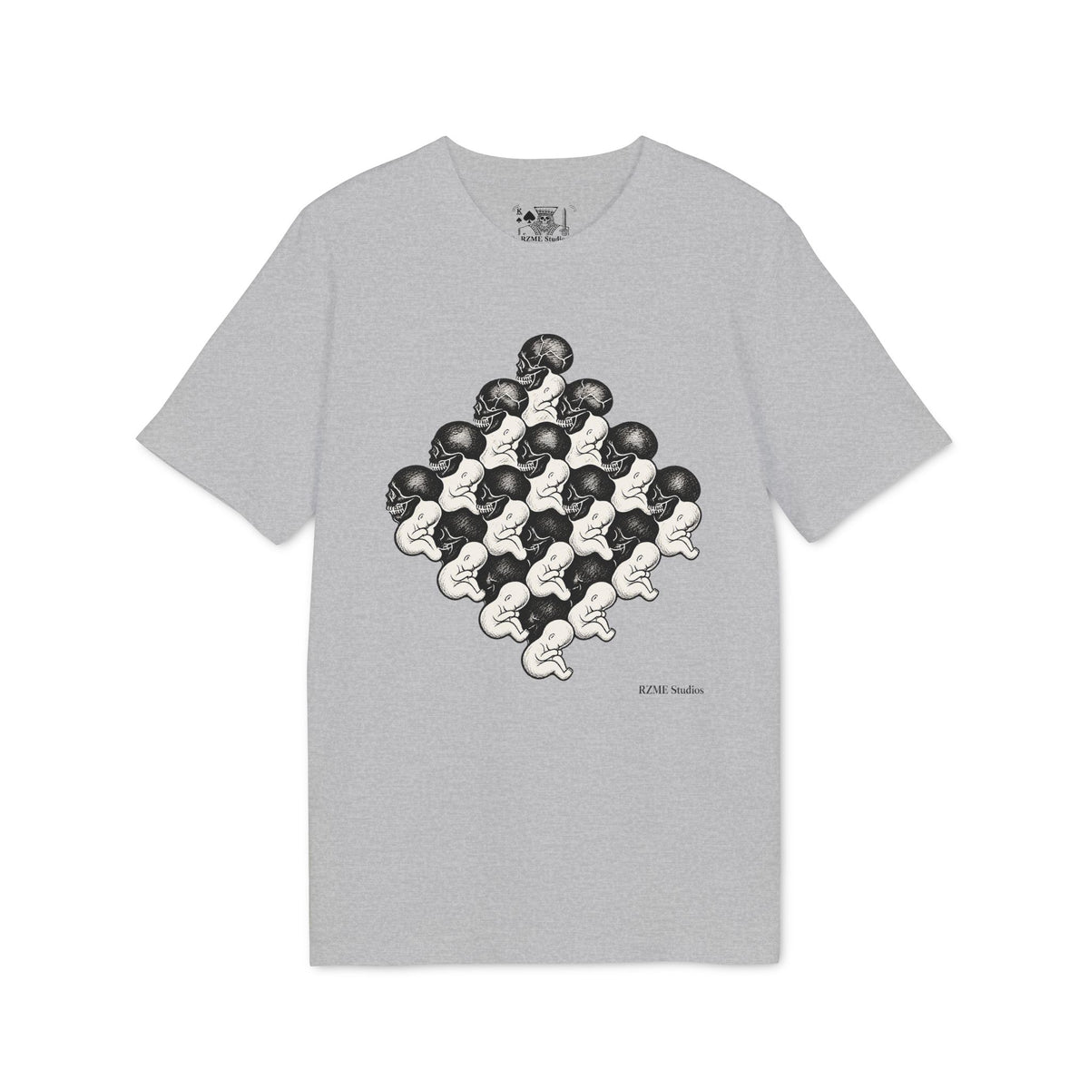 Graphic Tee — Retro Repeating Heads Design with RZME Back Print