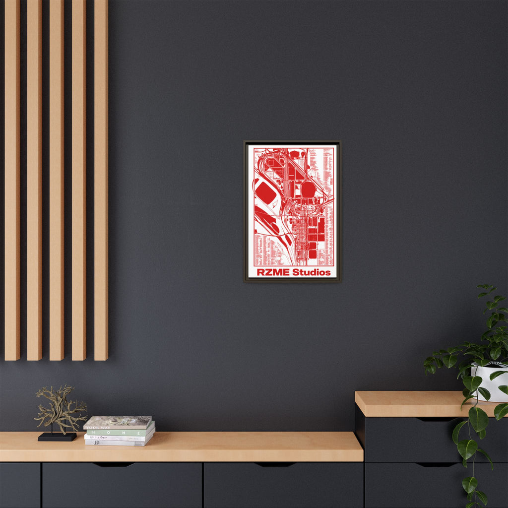 RZME Studios Red Transit Map Art Print — Matte Framed Canvas
