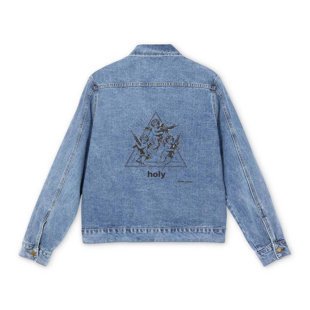 Denim Jacket — Minimal Floral Back Print "holy"