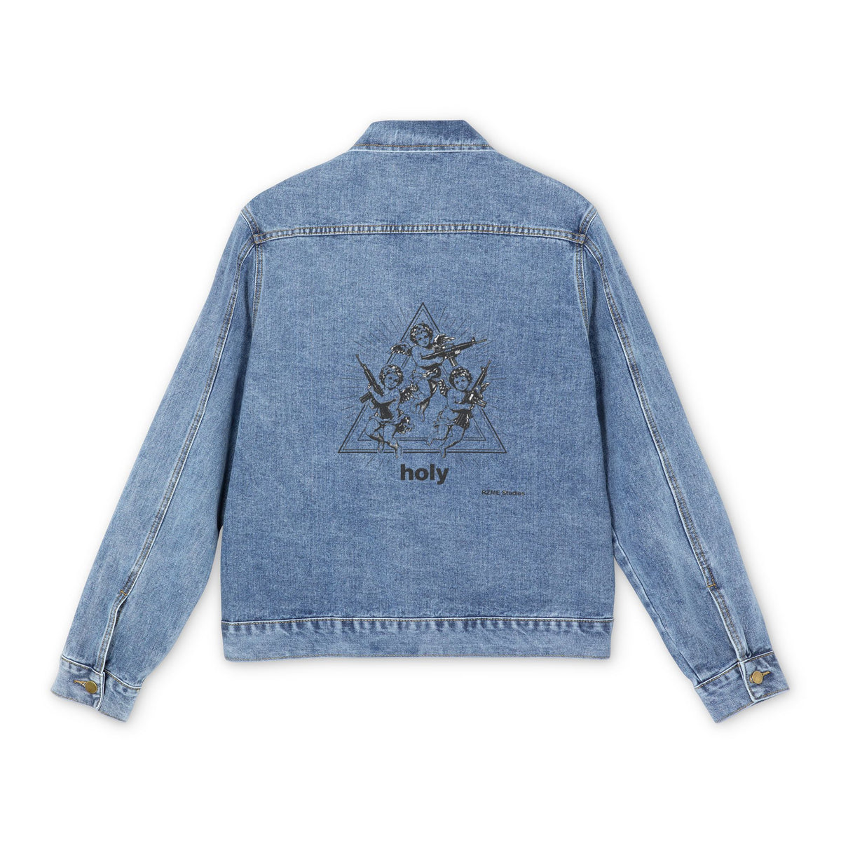 Denim Jacket — Minimal Floral Back Print "holy"