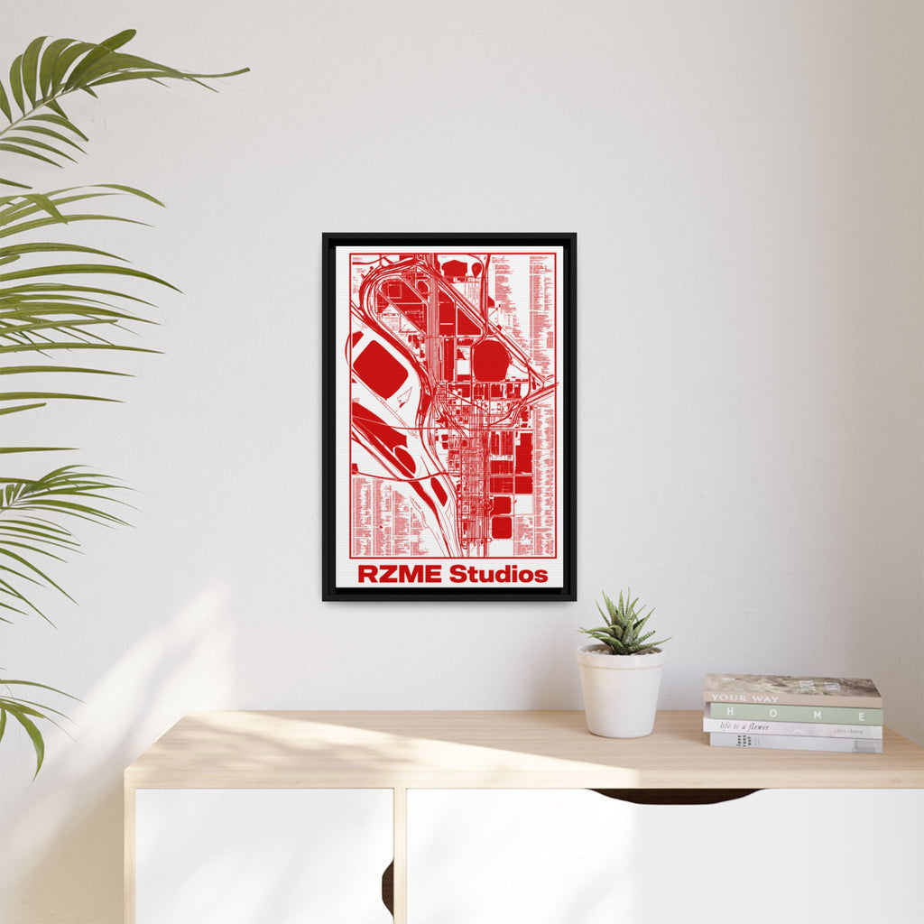RZME Studios Red Transit Map Art Print — Matte Framed Canvas