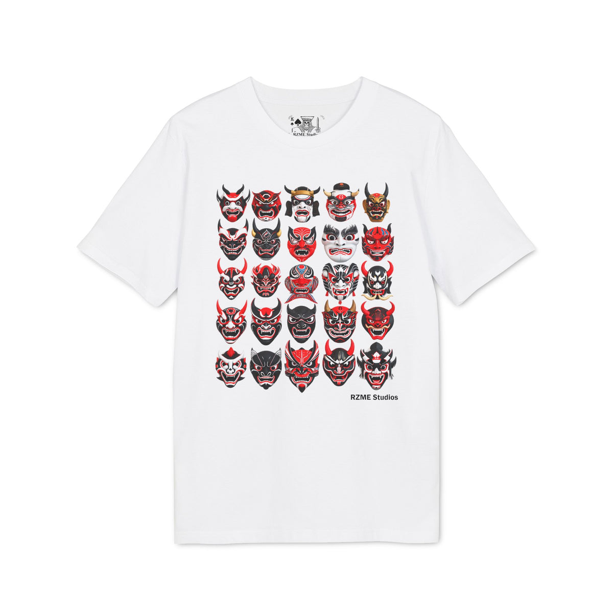 Oni Mask Grid T-Shirt — Japanese Demon Mask Graphic Tee
