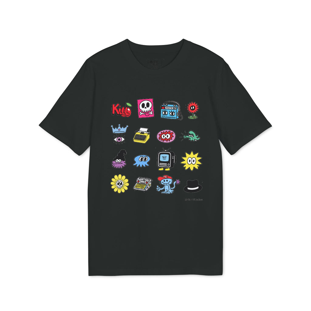 Creator Icons Graphic T-Shirt — Playful Retro Sticker Grid Tee