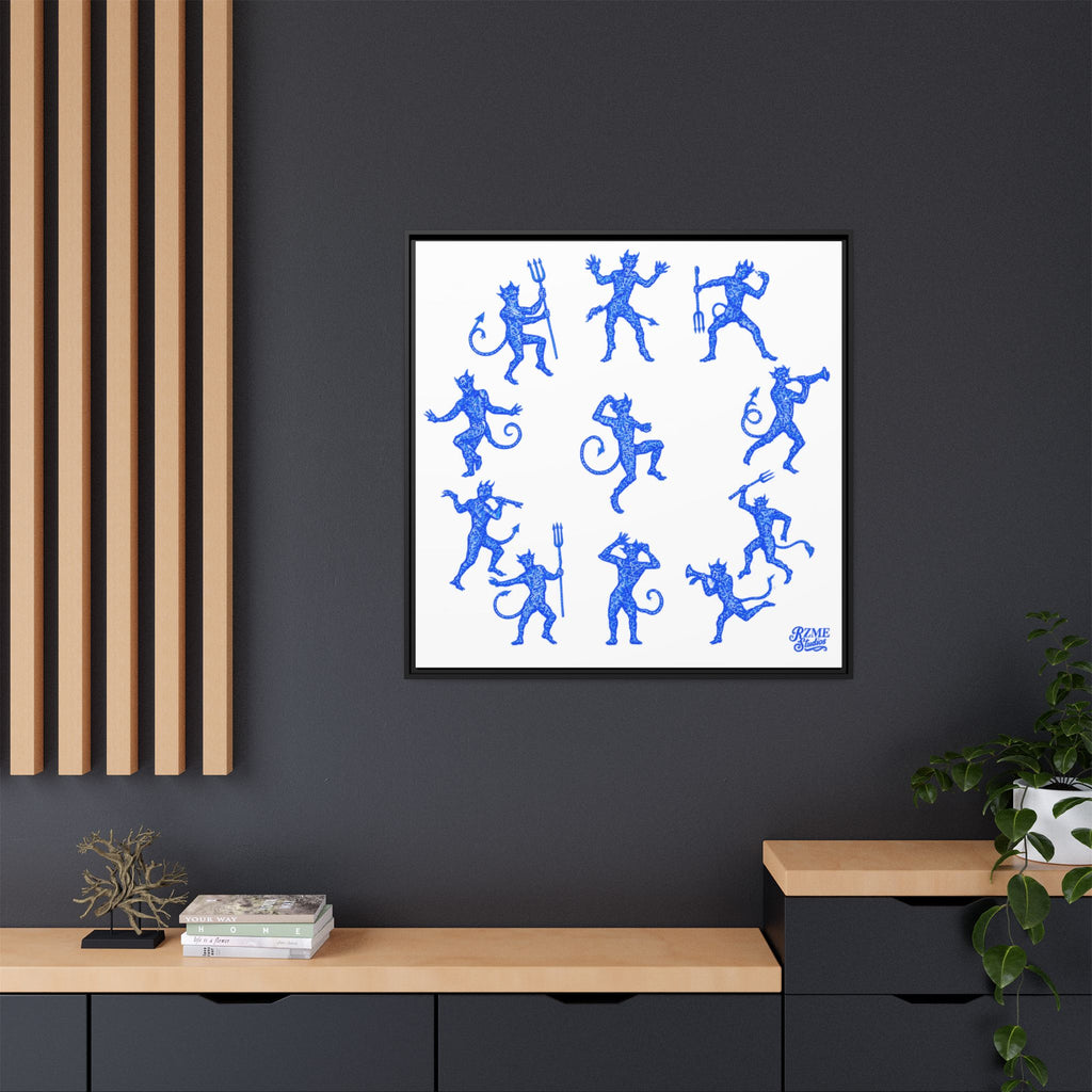 Blue Devil Pattern Matte Framed Canvas Art