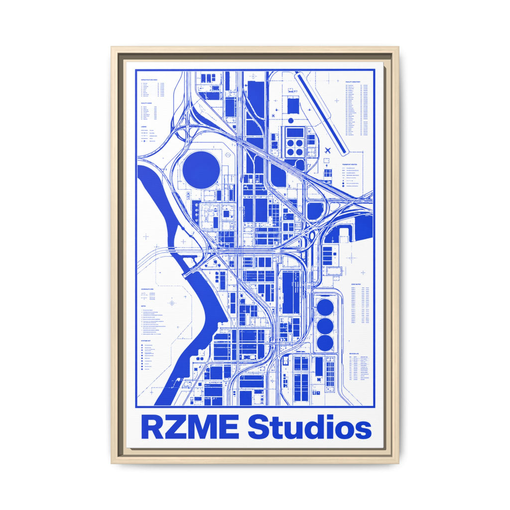Framed City Map Canvas — RZME Studios Blueprint Art