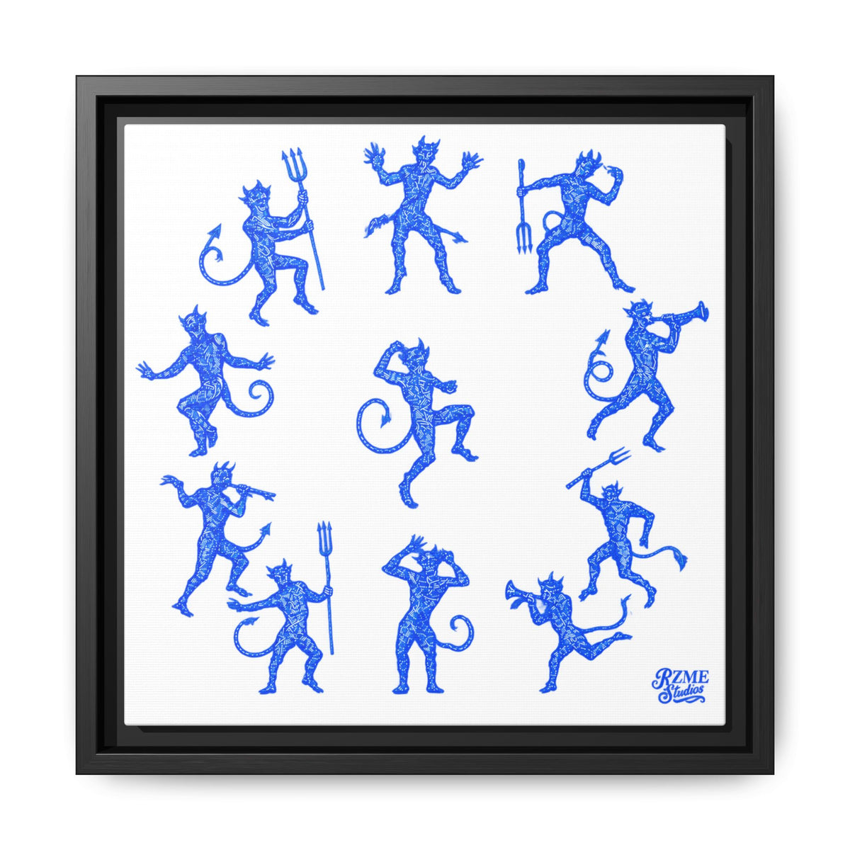 Blue Devil Pattern Matte Framed Canvas Art