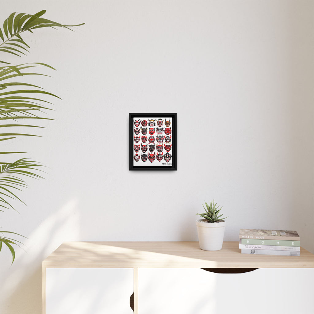 Framed Matte Canvas Print — Japanese Oni Mask Collage (RZME Studios)