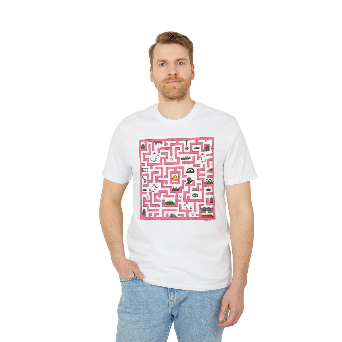 Maze Puzzle T-Shirt — Pink Retro Labyrinth Graphic Tee