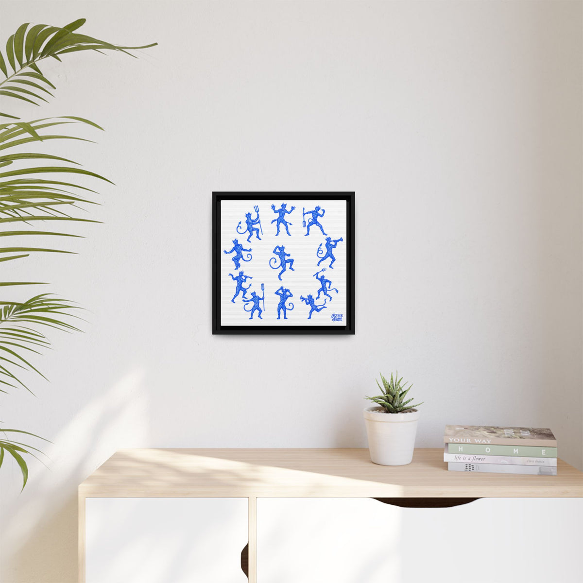 Blue Devil Pattern Matte Framed Canvas Art