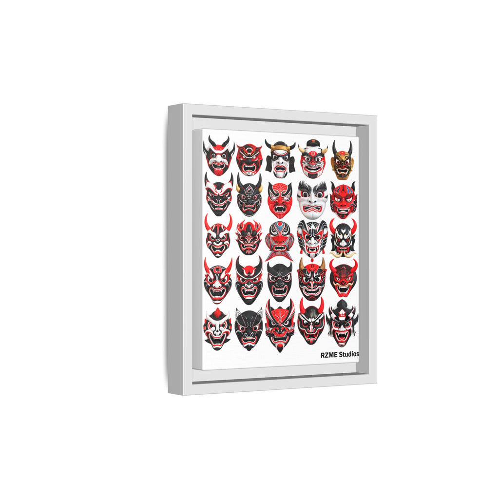 Framed Matte Canvas Print — Japanese Oni Mask Collage (RZME Studios)