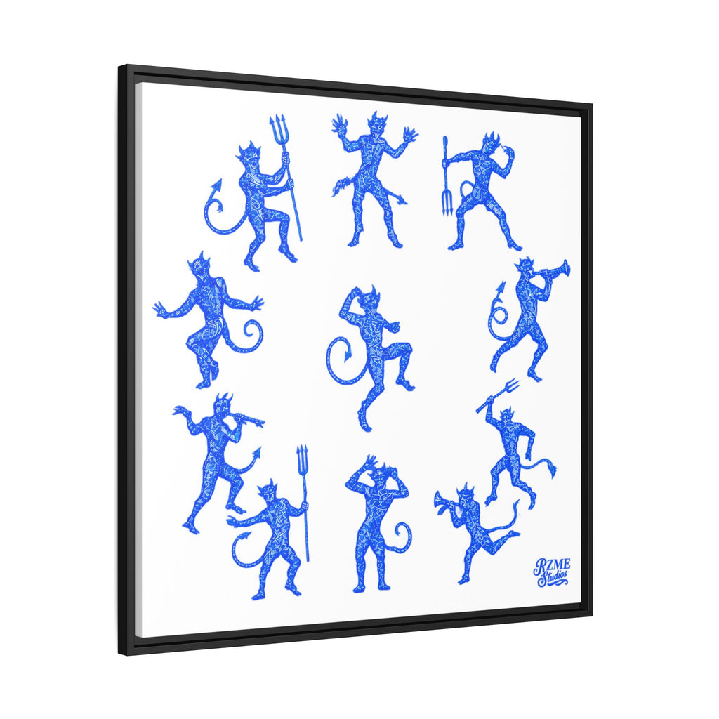 Blue Devil Pattern Matte Framed Canvas Art