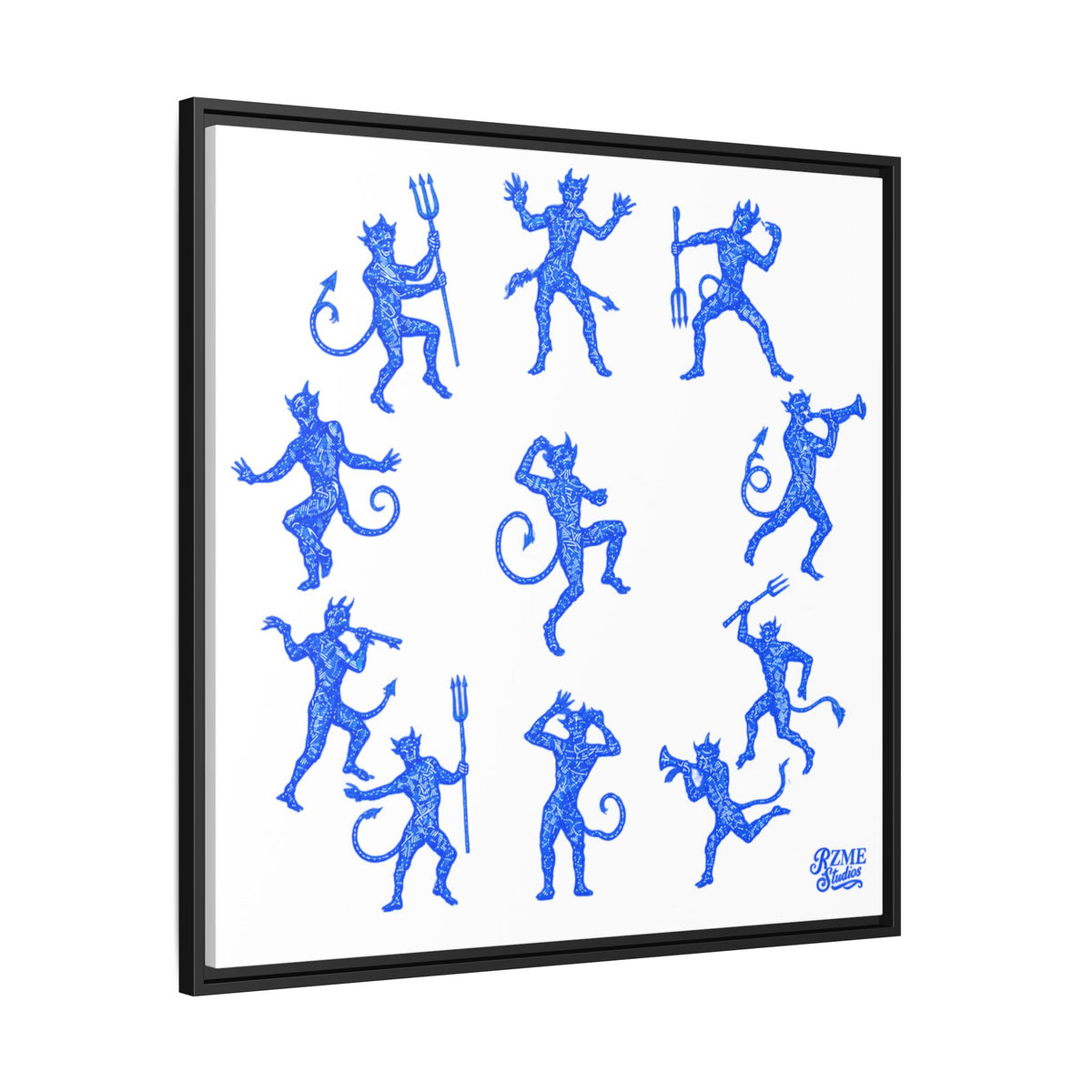Blue Devil Pattern Matte Framed Canvas Art