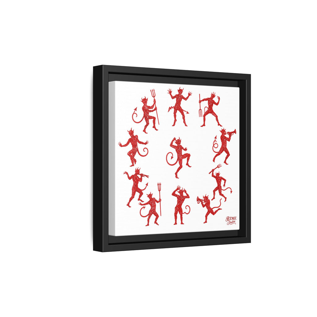 Red Devil Pattern Framed Canvas Art — Playful Halloween Wall Decor