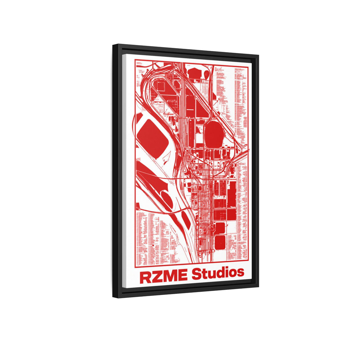 RZME Studios Red Transit Map Art Print — Matte Framed Canvas
