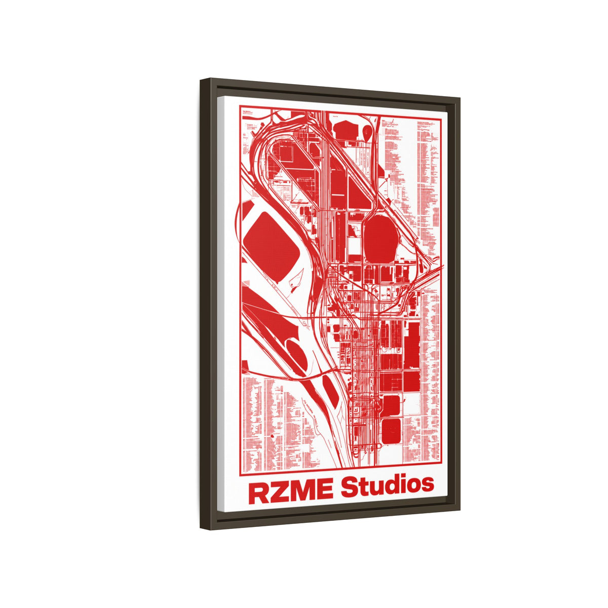 RZME Studios Red Transit Map Art Print — Matte Framed Canvas