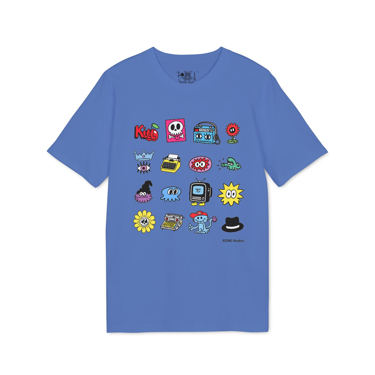 Creator Icons Graphic T-Shirt — Playful Retro Sticker Grid Tee
