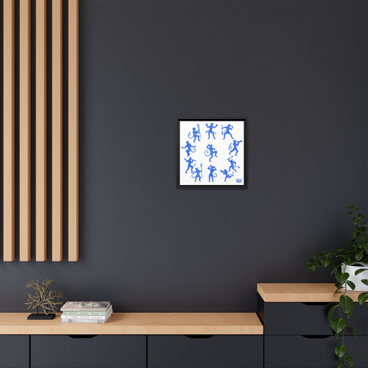 Blue Devil Pattern Matte Framed Canvas Art