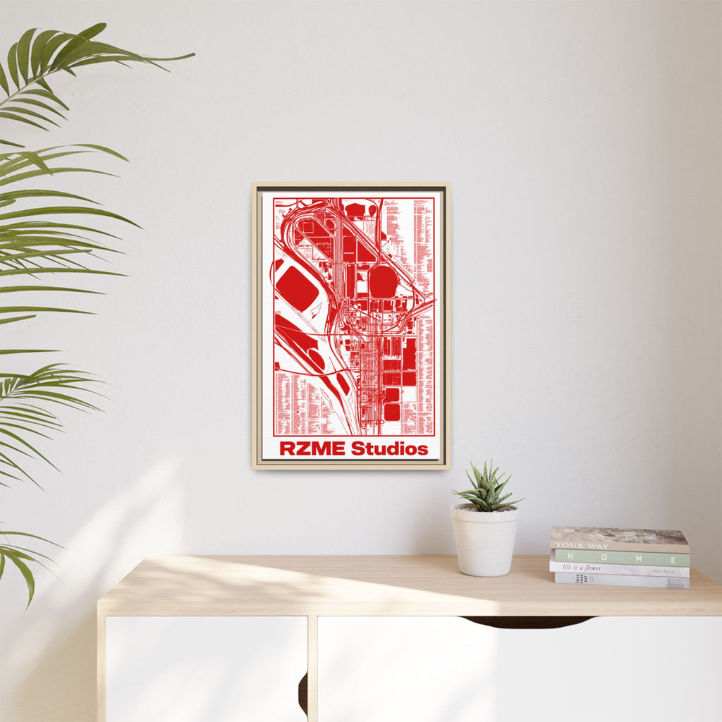 RZME Studios Red Transit Map Art Print — Matte Framed Canvas